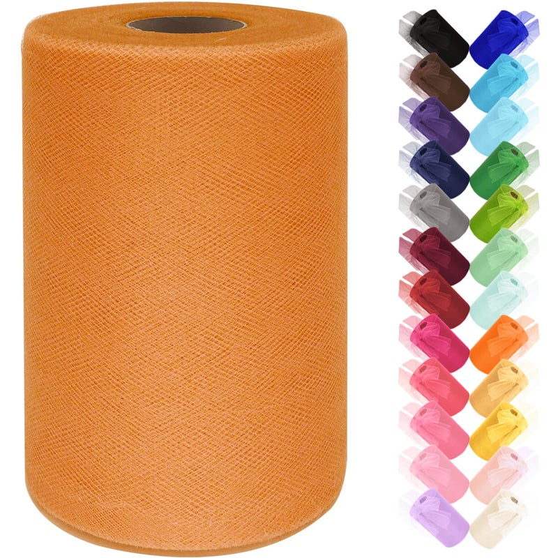 Ableme Deco Tulle Fabric Roll 6 Inch by 100 Yards (300 ft) Tulle Ribbon Sheer Mesh Netting for DIY Tutu Skirt Gift Wrapping Wedding Baby Shower Birthday Halloween Party Decorations Crafts, 34 Colors (Orange) - Image 1